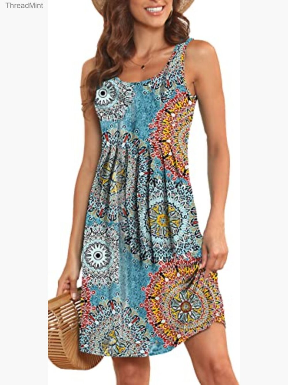 Sleeveless Midi Pleated Tank Dress, Rayon Blend, Summer Casual - Picture 4 of 7